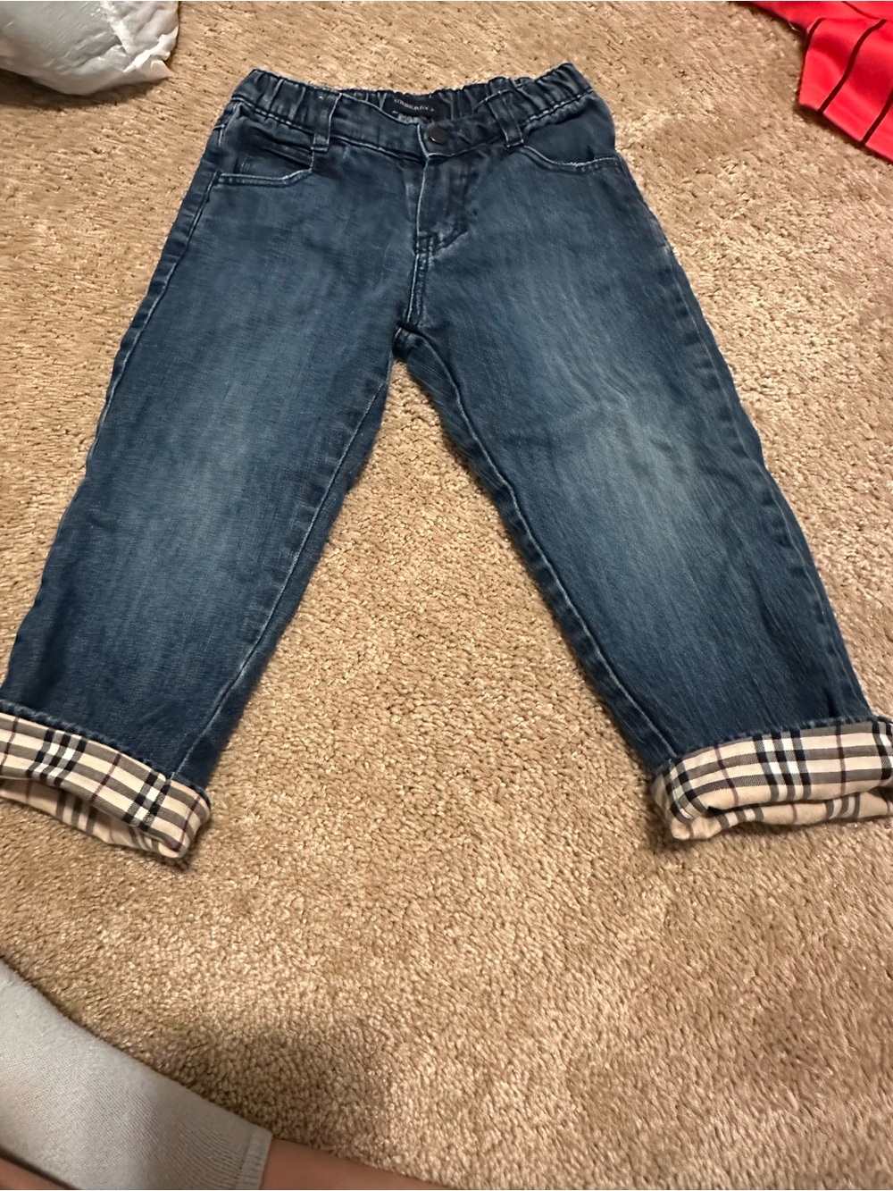 Burberry Blue Rolled-Cuff boys Jeans with Iconic Check Lining